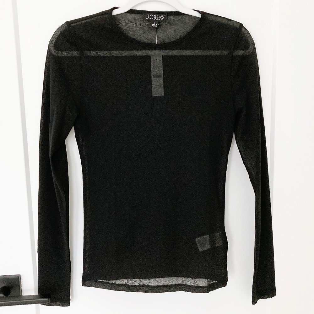 NWT J. Crew Black Sheer Long-sleeve Top - S